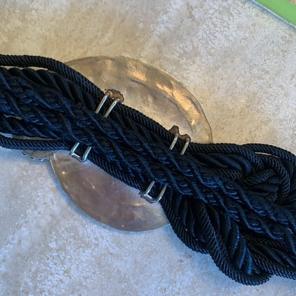 Ione oversized silver paisley buckle with 12 stones, braided cord belt VTG L EUC main image 7